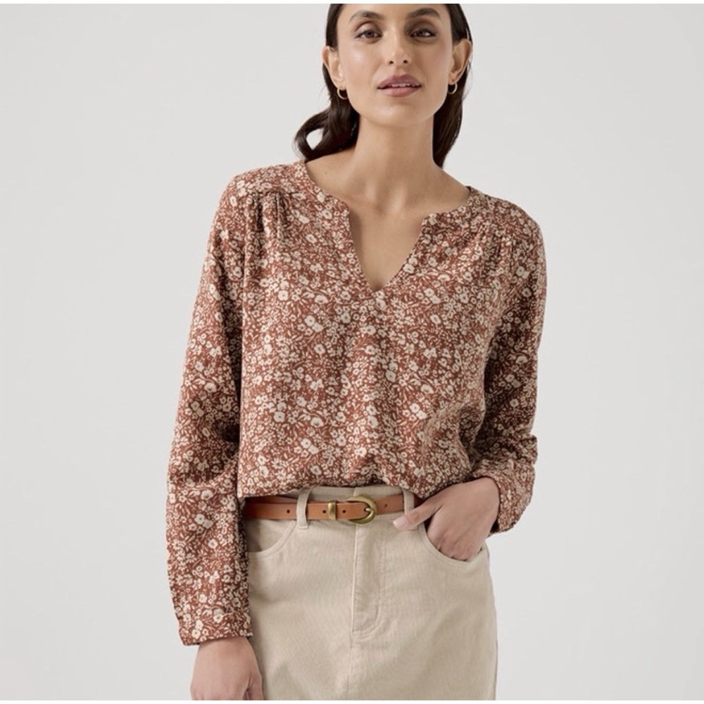 Pact Organic Cotton Cafe‎ Crepe Poet Blouse Floral V-Neck Prairie Cottage, 2XL